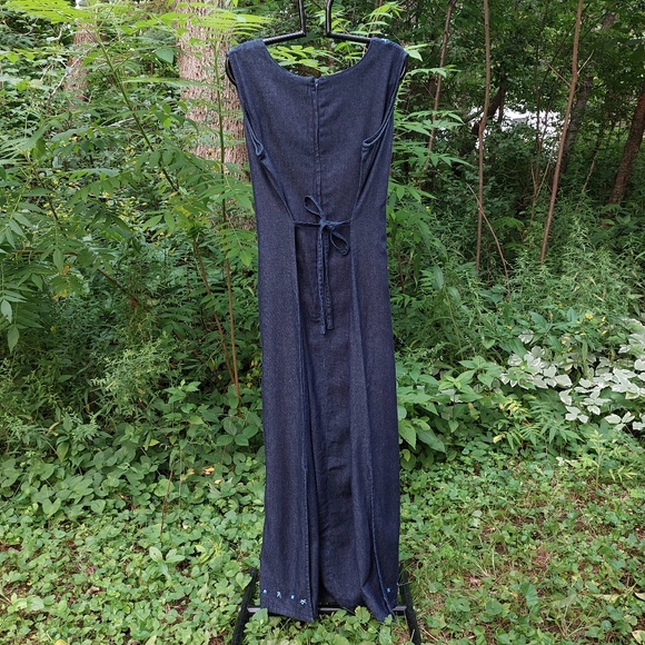 Vtg Embroidered Denim Maxi Dress Large - Picture 2 of 6